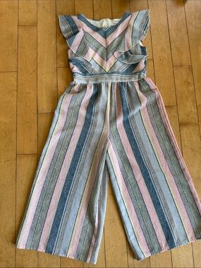 Girls size 12Striped Pink & Blue Wide-Leg Jumpsuit